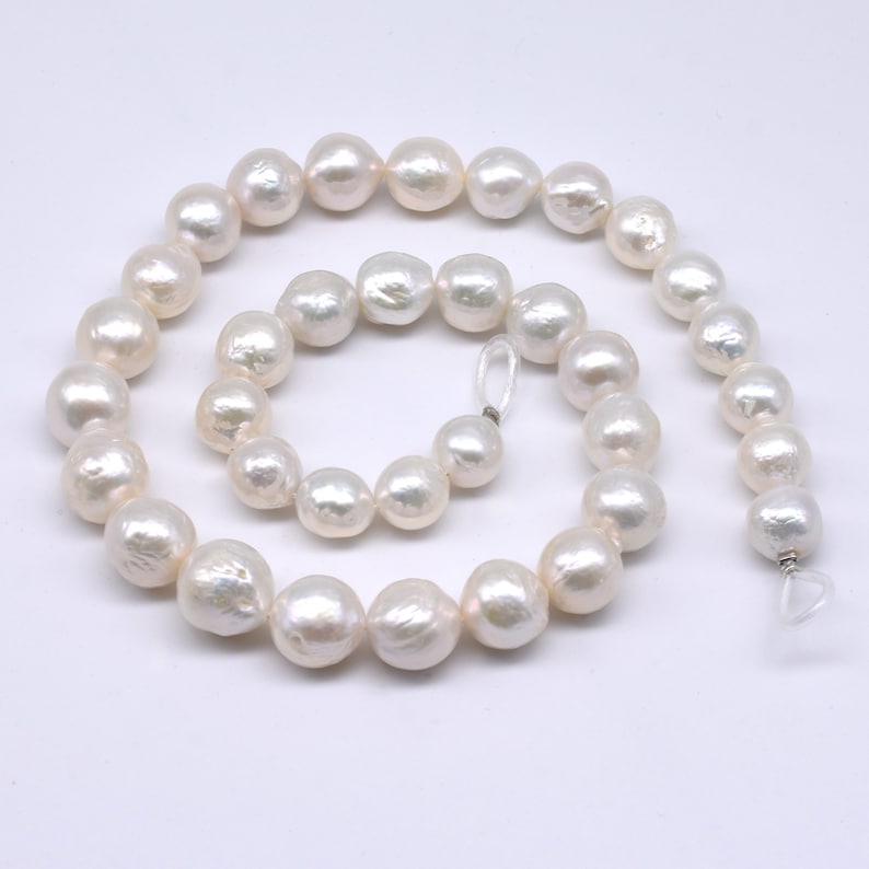 10-12mm big kasumi like pearl, AA white freshwater off round nucleated baroque druzy pearl beads, genuine natural pearl good luster FQ830-WS image 5