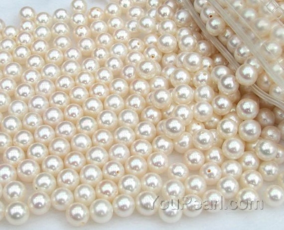 AA+ 6-6.5mm round freshwater pearl beads, white loose pearl, half drilled  hole natural cultured pearl, good quality, FLR6065-X