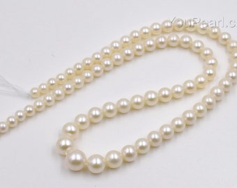 White gradual sizing pearl AA+ 3-9mm fine round pearl strand for necklace, freshwater pearl, natural real pearl，FR200-WS