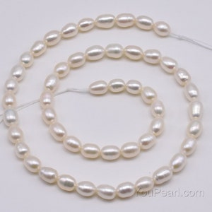 AA 5-5.5mm white rice fresh water pearl strands, genuine natural pearl beads, high quality luster, oval pearl egg shape beads, FM350-WS image 2