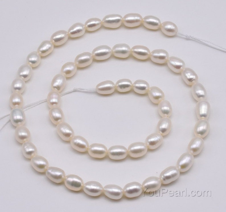 AA 5-5.5mm white rice fresh water pearl strands, genuine natural pearl beads, high quality luster, oval pearl egg shape beads, FM350-WS image 2