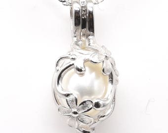 925 sterling silver pendant , freshwater pearl pendant, white pearl cage pendant, wish cage pendant necklace, 7-8mm, F3005-P