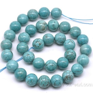 Round turquoise beads, natural howlite stone beads, 3mm 4mm 6mm 8mm 10mm 12mm big turquoise, gemstone loose beads, full strand, TQS20X0 image 5