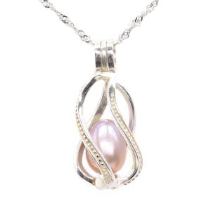 925 sterling silver pearl pendant, white freshwater pearls, helix cage pearl pendant, genuine pearl pendant for necklace,7-8mm, F2241-P Lavender