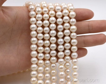 7mm white round pearl loose beads, genuine freshwater pearl beads, real cultured pearl bead, full strand, FR400-WS