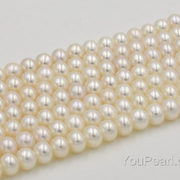 AAA white freshwater pearl beads, 6.5-7mm off round, blemish free thick nacre pearl, high luster pearls, full strand, FR360-XS