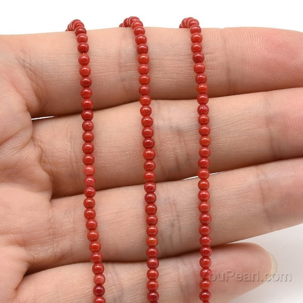 Perles de corail rouge, 2.5mm 3mm 4mm 6mm 8mm 10mm 12mm perles de corail rond brin de perles de corail, perles de pierres précieuses naturelles en vrac, perles de pierres semi-précieuses, CRL20X0
