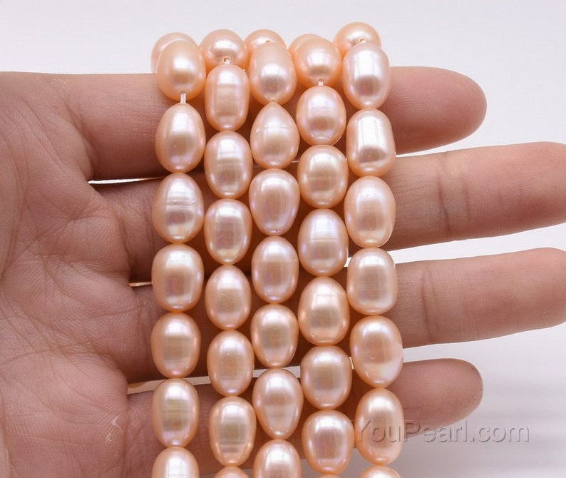 FM600-XS genuine freshwater pearl oval bead for leather jewelry large teardrop pearl beads 8-9mm pink rice pearl strand Large hole pearl
