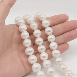 Genuine freshwater pearls, 12-13mm large white pearls, large hole available, natural big pearl beads for necklace, FQ820-WS image 3