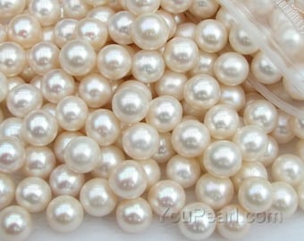 AA+ 9-10mm round pearl, freshwater white half drilled pearls, genuine natural loose pearl beads, half hole pearls, fine pearls, FLR9010-X