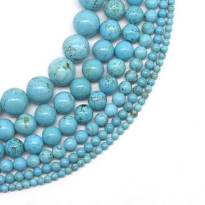 Round turquoise beads, natural howlite stone beads, 3mm 4mm 6mm 8mm 10mm 12mm big turquoise, gemstone loose beads, full strand, TQS20X0 image 2