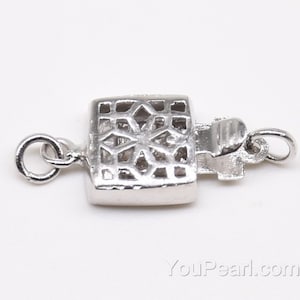 Box filigree clasp, 925 silver clasp, single strand pearl clasp, elastic clasp, jewelry findings, platinum plated finish, 8mm, CS1030