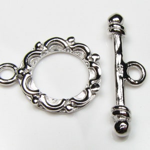 Toggle clasp, fancy 925 sterling silver closure, round closed clasp, bar and ring clasps, bracelet necklace closure, 14mm ring CS3030