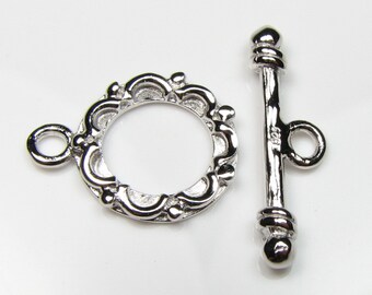 Toggle clasp, fancy 925 sterling silver closure, round closed clasp, bar and ring clasps, bracelet necklace closure, 14mm ring CS3030