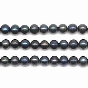 Perle nere da 6,5-7 mm, perle rotonde d'acqua dolce di alta qualità AA+, perle sciolte, filo di perle nere, perle vere naturali, FR400-BS