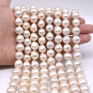 10-12mm big kasumi like pearl, AA white freshwater off round nucleated baroque druzy pearl beads, genuine natural pearl good luster FQ830-WS image 2