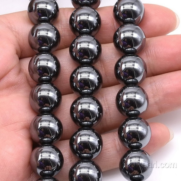 Hämatit Perlen 2mm 3mm 4mm 6mm 8mm 10mm 12mm, runde Form glatter Hämatit Edelstein, natürliche Edelstein Perlen, schwarzer Edelstein Strang, HMT20X0