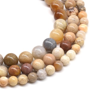 Natural Fossil Coral Beads, 4mm 6mm 8mm 10mm Fossil Jasper Loose Stone Beads, Genuine Round Coral Fossilized Gemstone, Full Strand FSC20X0