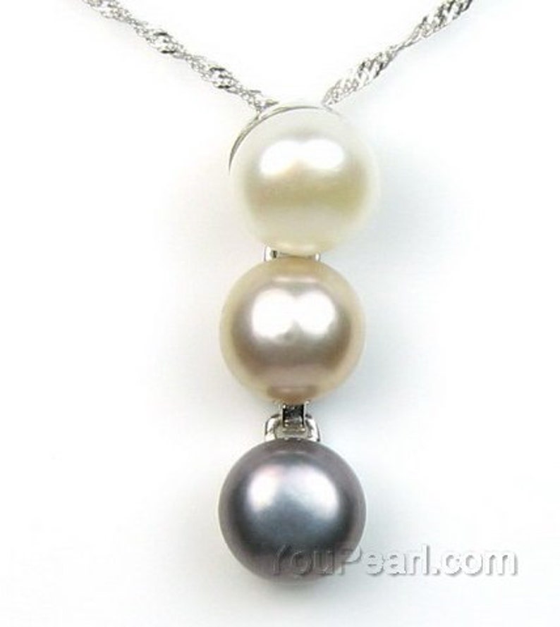 White pearl pendant, cultured freshwater pearl pendant, natural pearls 925 sterling silver necklace wholesale, 8-9mm, F1165-WP image 3