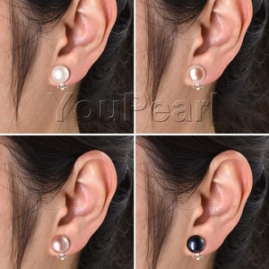 Boucles d'oreilles clip en argent sterling 925 non percées Or vermeil Boucles d'oreilles clip en véritable perle d'eau douce naturelle F1805-E image 2