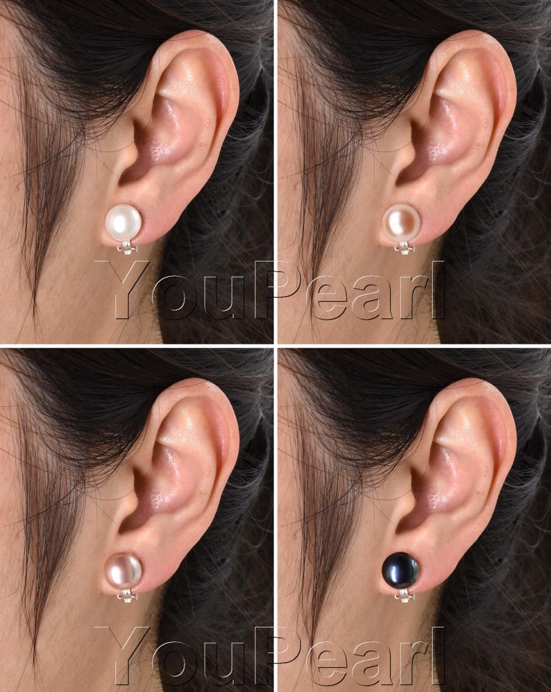Pearl Clip On Earrings Non-Pierced 925 Sterling Silver Earrings Gold Vermeil Genuine Natural Fresh Water Pearl Earring Clip Earrings F1805-E image 2