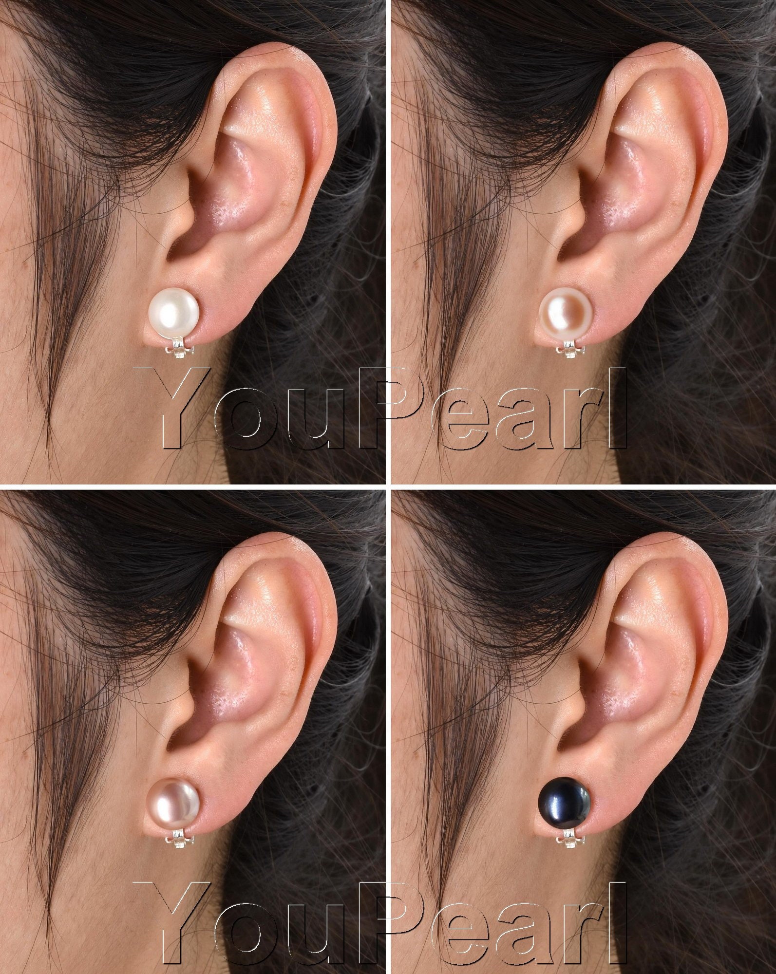Boucles D'Oreilles Clips En Vermeil (Or Sur Argent 925) Avec Perles Grises Et Zircons - Occasion