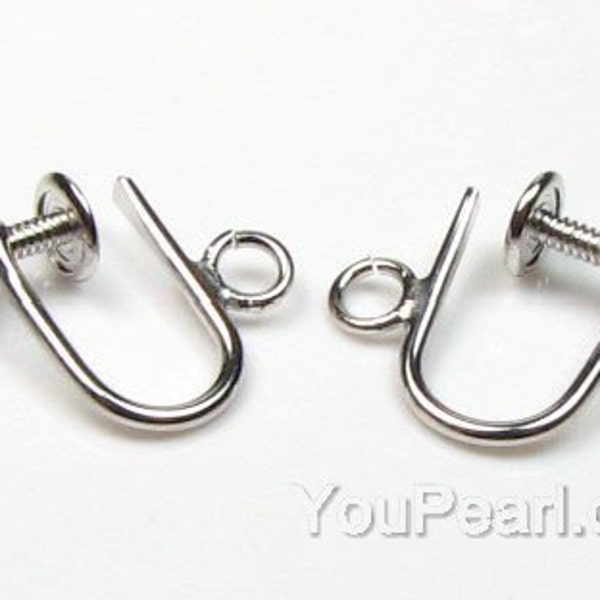 925 sterling silver screw back earring findings, no pierced pearl earrings finding, adjustable silver clip on earrings, EF1200