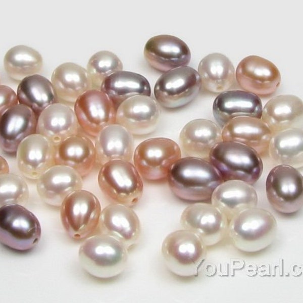 AA+ 6-7mm tear drop pearls, loose pearl beads, real freshwater half drilled pearls, high luster rice pearl half hole loose beads, FLM6070-M