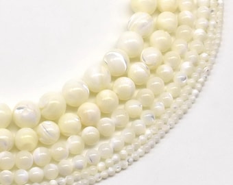 MOP shell beads, 3mm 4mm 6mm 8mm 10 12mm round mother of pearl, white natural shell, MOP round bead, lustrous sea shell beads strand MOP20X0