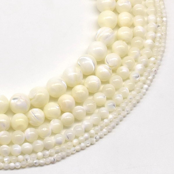 MOP shell beads, 3mm 4mm 6mm 8mm 10 12mm round mother of pearl, white natural shell, MOP round bead, lustrous sea shell beads strand MOP20X0