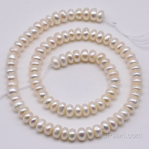 7-8mm Knopf Perlen, Rondelle Perle naturweiß Süßwasserperle Großverkauf, lose Knopfperlen, feine Perle Schmuck Lieferung, FB500-XS