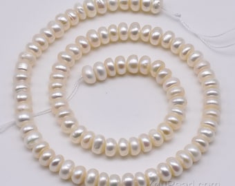 7-8mm button pearls, rondelle pearl natural white freshwater pearl wholesale, loose button pearl beads, fine pearl jewelry supply, FB500-XS