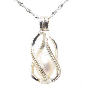 925 sterling silver pearl pendant, white freshwater pearls, helix cage pearl pendant, genuine pearl pendant for necklace,7-8mm, F2241-P White