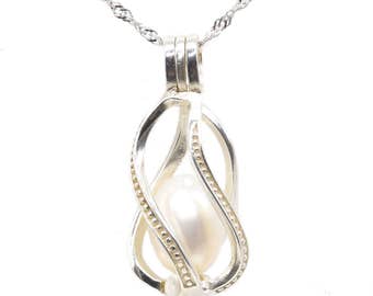 8mm Freshwater Pearl Pendant Necklace - 925 Sterling Silver, 16-18 Inch Chain