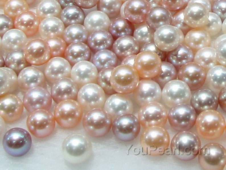 AA 8-8.5mm round pearls, freshwater round loose pearls, natural white pink mauve half-drilled hole pearls, top quality pearls, FLR8085-M image 1