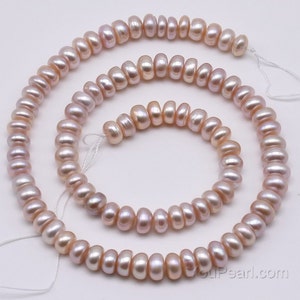 6-7 mm Button Perlen, echte natürliche Lavendel Farbe Süßwasserperlen, eine volle Perlenschnur, Rondelle Form lila Perlen, FB400-XS