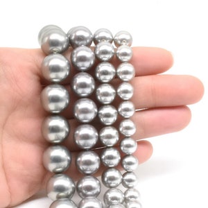 Light gray round shell pearls, 4mm 6mm 8mm 10mm 12mm 14mm A grade loose shell grey pearl beads, smooth shell pearl strand beads, SPR-AS2