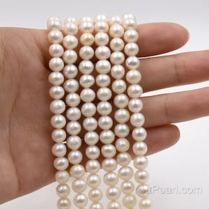 6-7mm white genuine pearl, freshwater near round pearl beads strand, natural real pearl, cultured pearls full strand FR290-WS