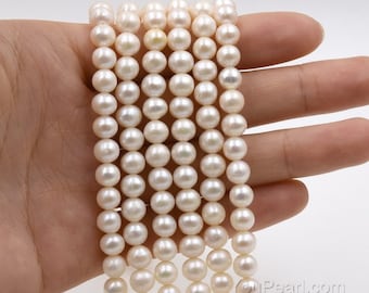 6-7mm white genuine pearl, freshwater near round pearl beads strand, natural real pearl, cultured pearls full strand FR290-WS