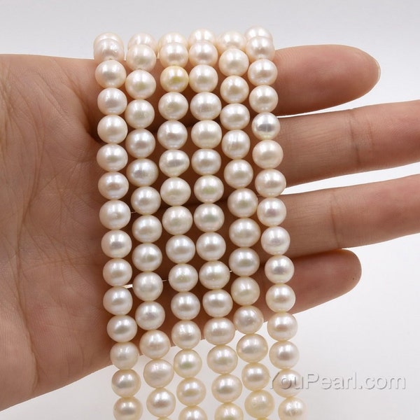 6-7mm weiße echte Perle, Süßwasser naher runder Perlenstrang, natürliche echte Perle, Zuchtperlen Vollstrang FR290-WS