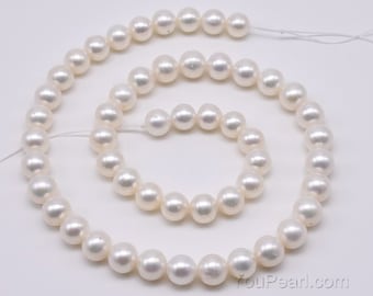 8mm freshwater pearl strands, fresh water genuine pearl beads, white near round beads supply, big hole available, FR560-WS