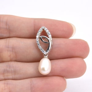 Pearl Charm, White Pearl Pendant, Freshwater Pearl Sterling 925 Silver Eye Pendant, Cultured Pearl Teardrop Pendant, Eye Charm, F2220-XP