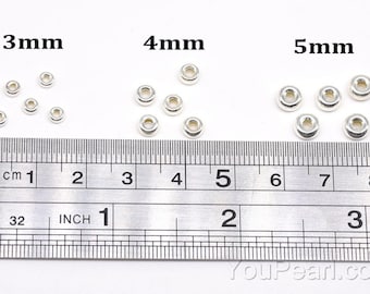 Rondelle sterling 925 perles d’argent, 3mm 4mm 5mm perles d’espaceur argent, perle d’anguille, petite perle, perles de bijoux de découvertes d’argent, 10 pcs, FD-DK