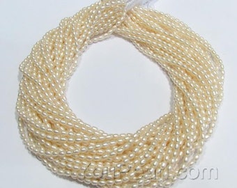 3-3.5mm seed pearl beads, oval shape freshwater rice pearl string, real natural white color lustrous tiny small pearl seed , FS550-XS