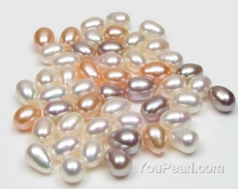 AA+ 7-8mm teardrop pearls, genuine freshwater rice pearl, loose pearl beads wholesale half drilled fine pearls, craft supplies, FLM7080-M