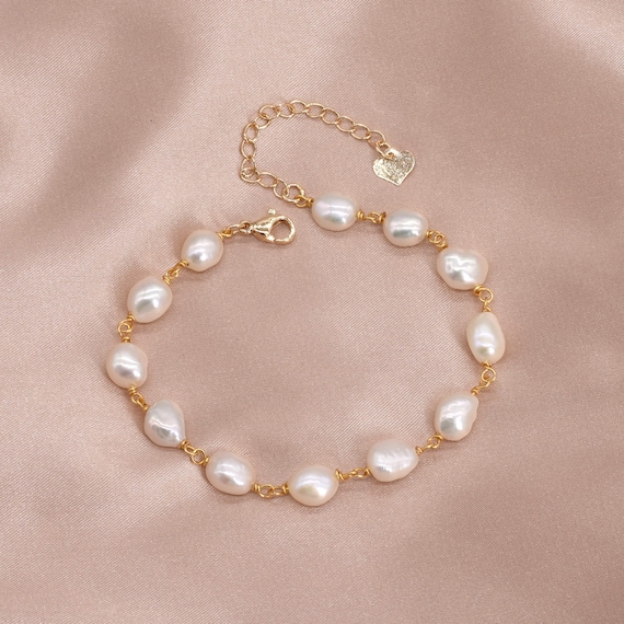 アクセサリー Baroque pearl & joint chain bracelet Baroque Chain Pearl Bracelet | Lux Bond & Green