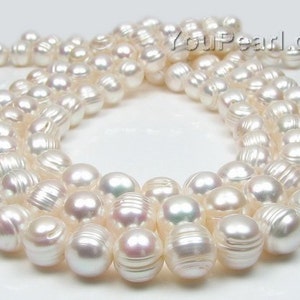 Large hole pearls, white freshwater pearl, available up to 2.5mm hole loose pearl beads, baroque ringed, 10-11mm, lustrous pearls, FQ800-XS