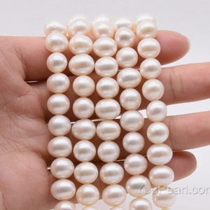 AA 8-9mm fine pearls, white fresh water potato pearl, clean surface, pearl large hole available up to 2.5mm AA fine pearl jewelry, FP540-WS image 2