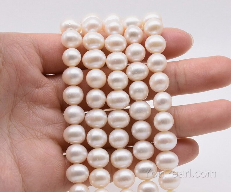 AA 8-9mm fine pearls, white fresh water potato pearl, clean surface, pearl large hole available up to 2.5mm AA fine pearl jewelry, FP540-WS image 2