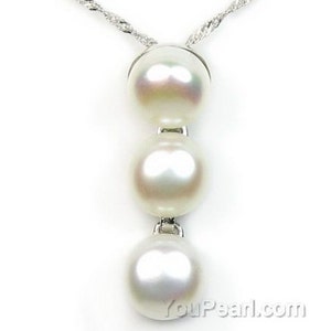 White pearl pendant, cultured freshwater pearl pendant, natural pearls 925 sterling silver necklace wholesale, 8-9mm, F1165-WP image 1